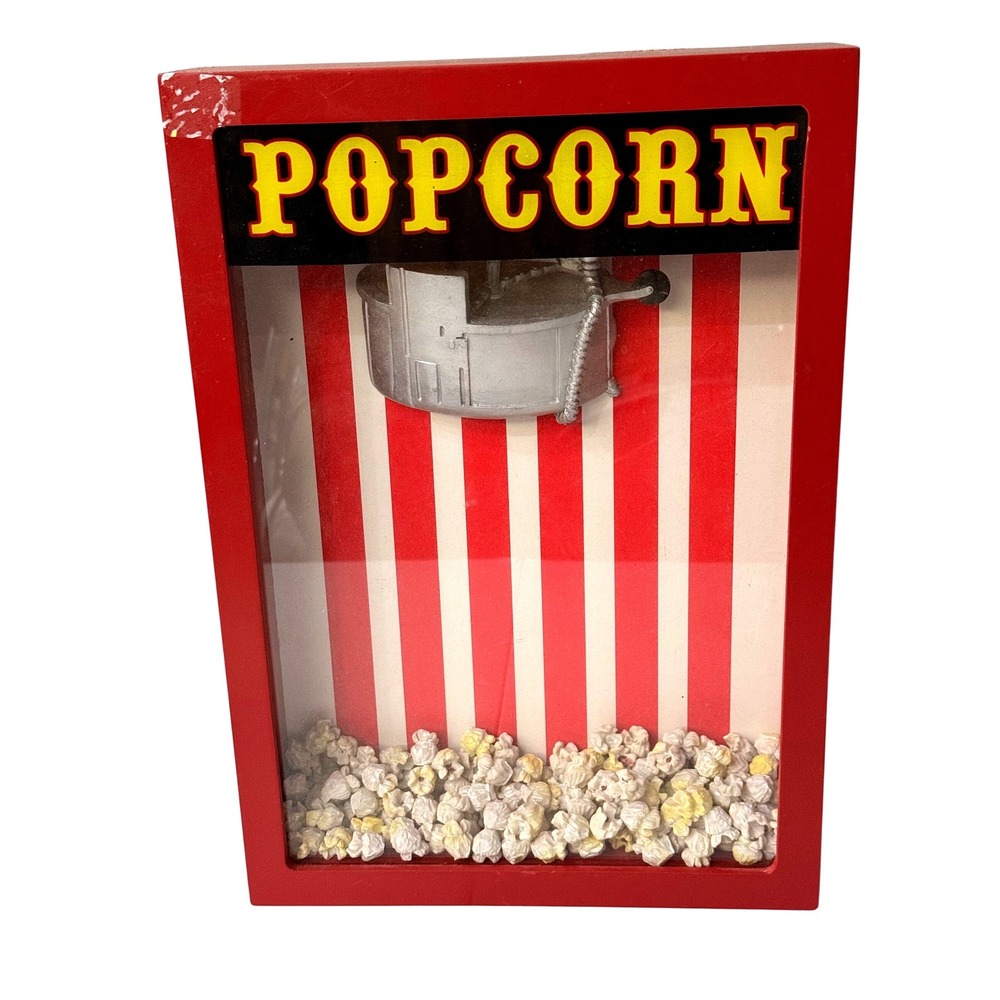 Vintage Style Popcorn Machine 3D Shadow Box Wall Decor Red Movie Theater Art